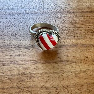 Heart-Shaped Red and White Sterling Silver Ring